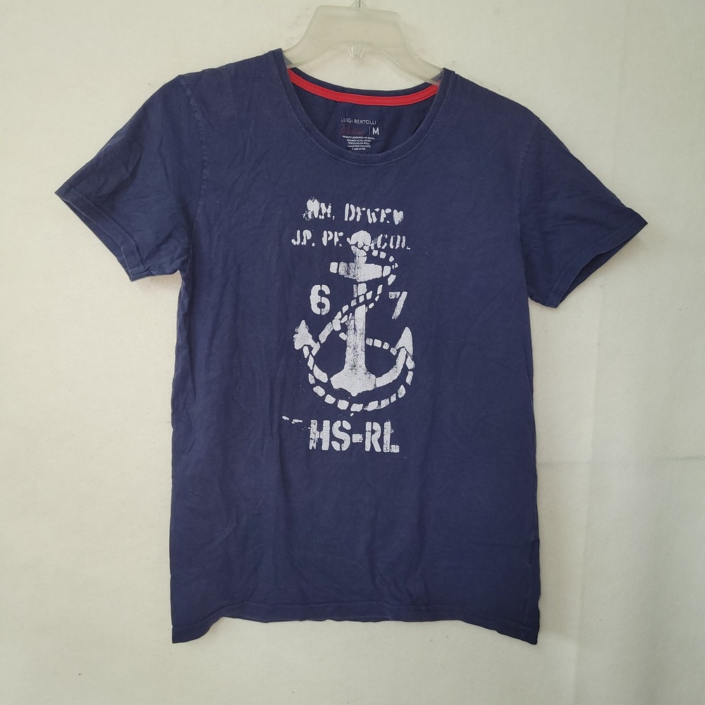 Luigi Bertolli Mens Medium Navy Anchor Graphic Short Sleeve T‎ Shirt